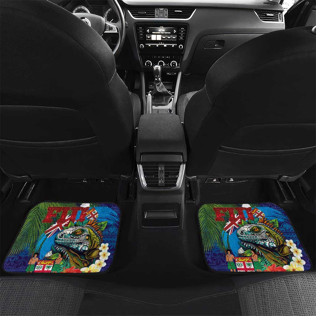 Fiji Iguana-Coat of Arms Car Mats with Hibiscus and Plumeria Palm Tree Tapa Art LT03 Set 2pcs - Back Blue - Polynesian Pride