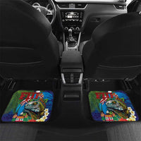 Fiji Iguana-Coat of Arms Car Mats with Hibiscus and Plumeria Palm Tree Tapa Art LT03 Set 2pcs - Back Blue - Polynesian Pride