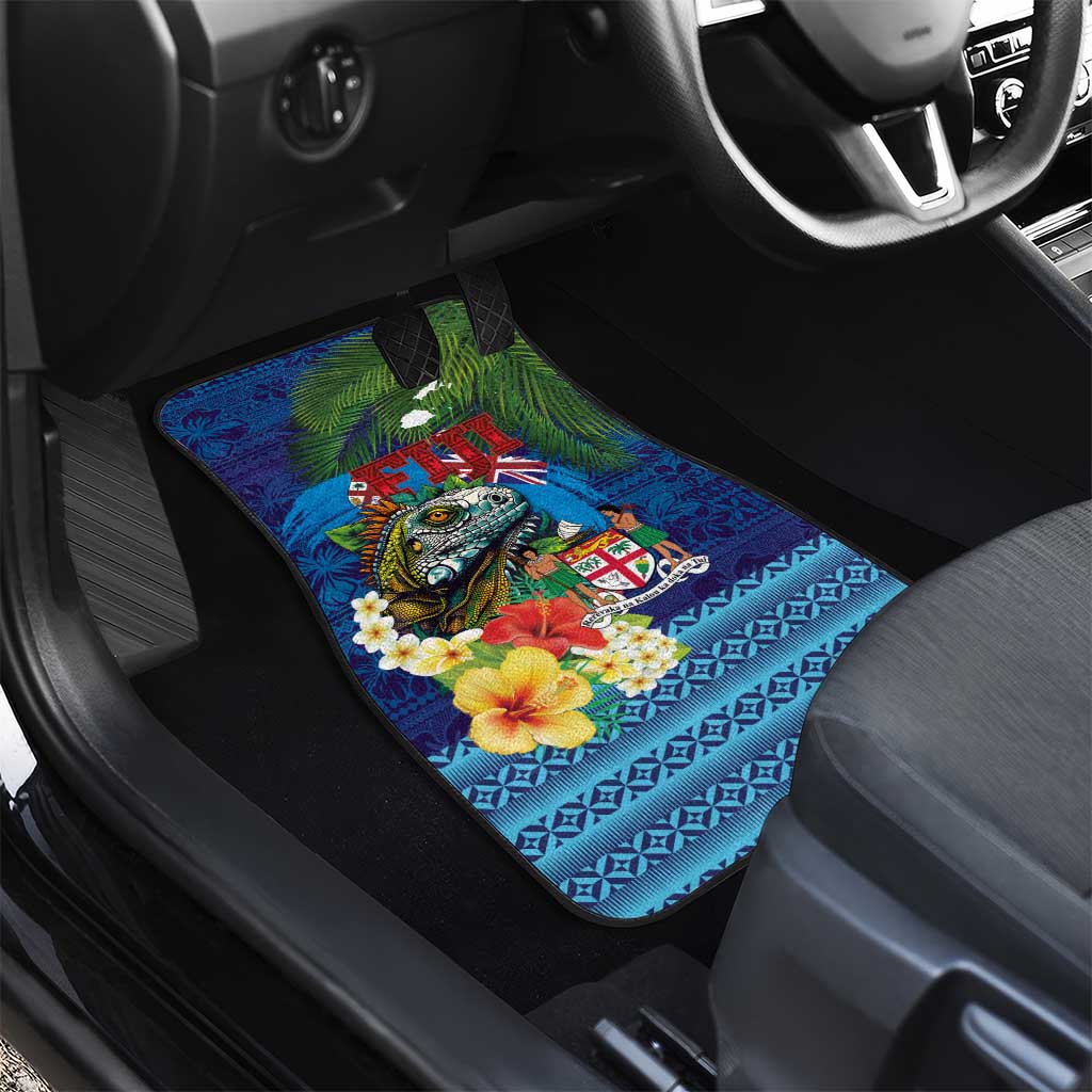 Fiji Iguana-Coat of Arms Car Mats with Hibiscus and Plumeria Palm Tree Tapa Art LT03 - Polynesian Pride