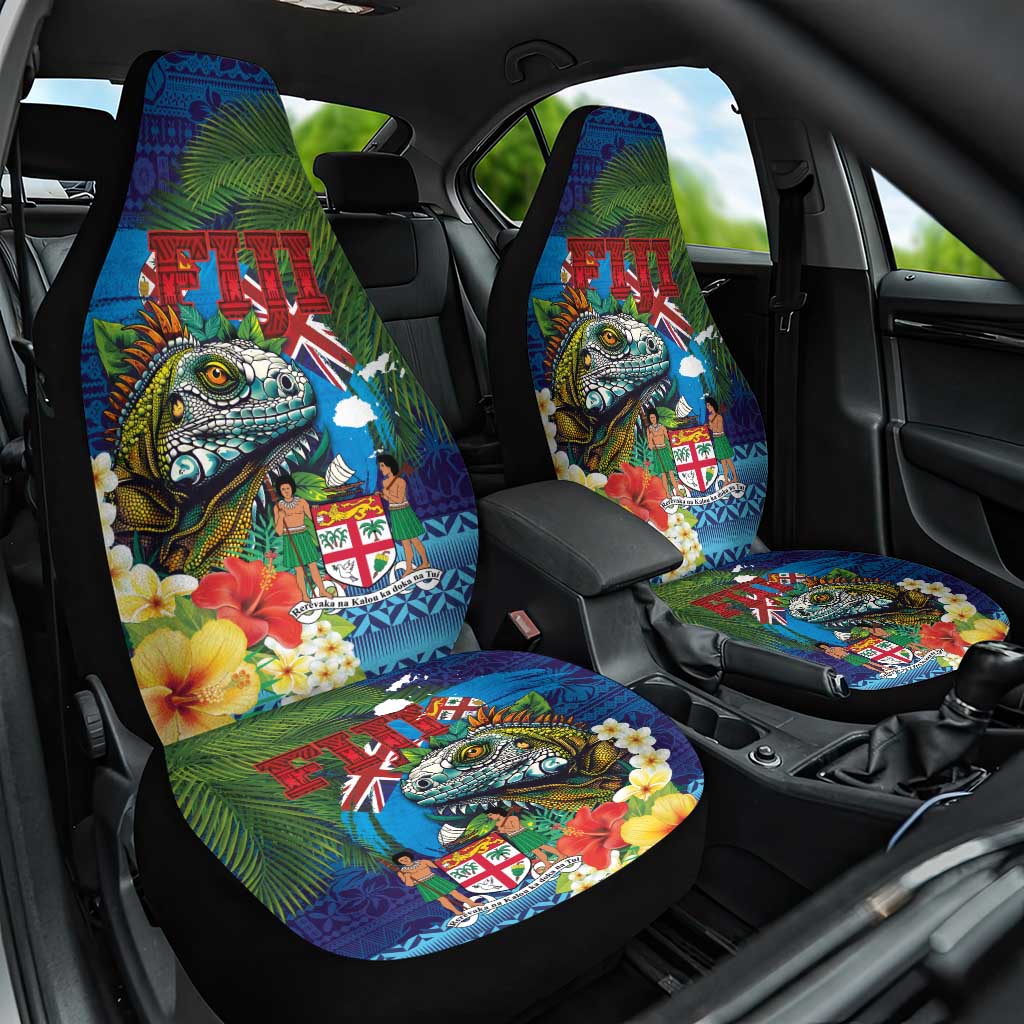 Fiji Iguana-Coat of Arms Car Seat Cover with Hibiscus and Plumeria Palm Tree Tapa Art LT03 One Size Blue - Polynesian Pride