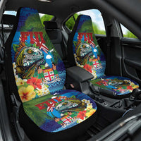 Fiji Iguana-Coat of Arms Car Seat Cover with Hibiscus and Plumeria Palm Tree Tapa Art LT03 One Size Blue - Polynesian Pride