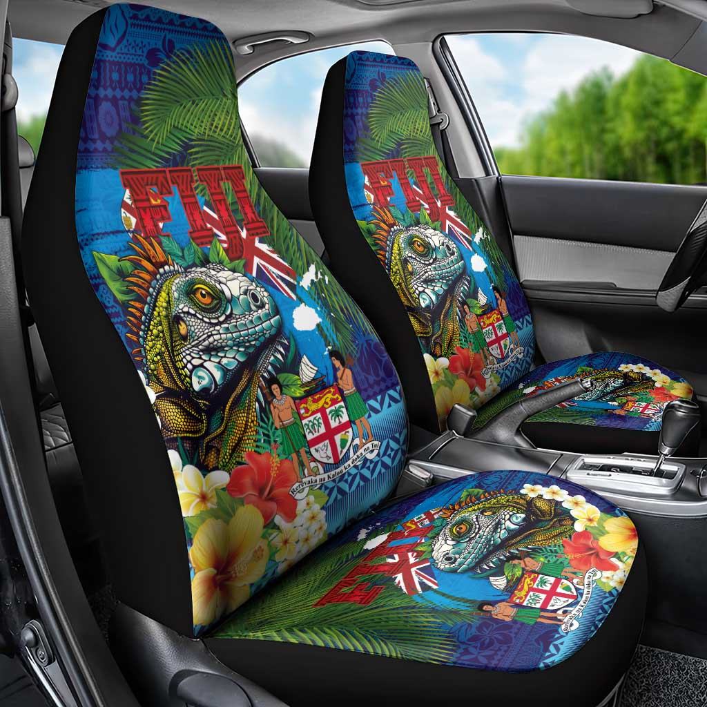 Fiji Iguana-Coat of Arms Car Seat Cover with Hibiscus and Plumeria Palm Tree Tapa Art LT03 - Polynesian Pride