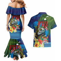 Fiji Iguana-Coat of Arms Couples Matching Mermaid Dress and Hawaiian Shirt with Hibiscus and Plumeria Palm Tree Tapa Art LT03 - Polynesian Pride