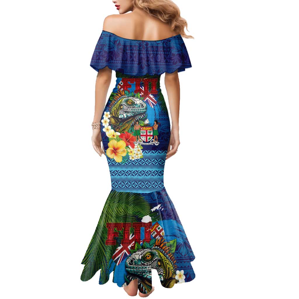 Fiji Iguana-Coat of Arms Family Matching Mermaid Dress and Hawaiian Shirt with Hibiscus and Plumeria Palm Tree Tapa Art LT03 - Polynesian Pride