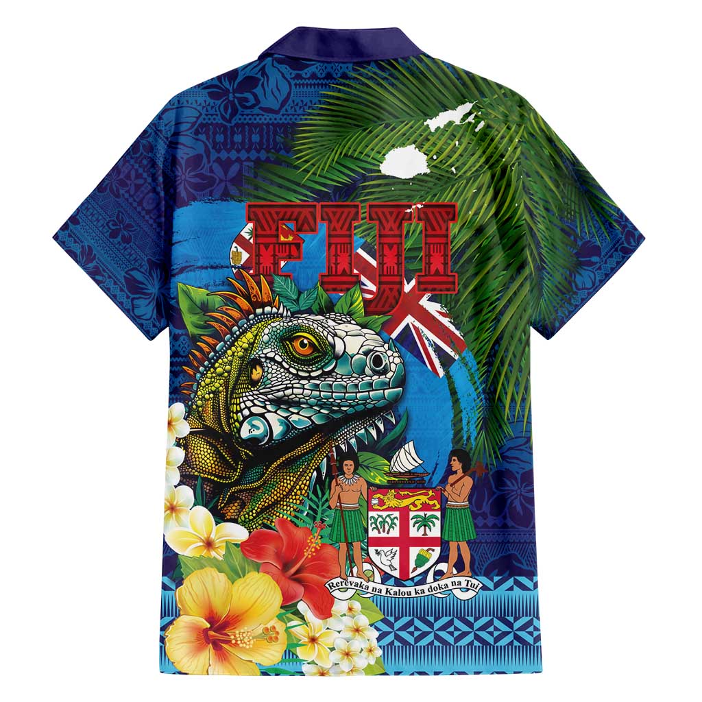 Fiji Iguana-Coat of Arms Family Matching Off Shoulder Maxi Dress and Hawaiian Shirt with Hibiscus and Plumeria Palm Tree Tapa Art LT03 - Polynesian Pride
