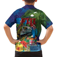Fiji Iguana-Coat of Arms Family Matching Puletasi and Hawaiian Shirt with Hibiscus and Plumeria Palm Tree Tapa Art LT03 - Polynesian Pride