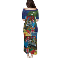 Fiji Iguana-Coat of Arms Family Matching Puletasi and Hawaiian Shirt with Hibiscus and Plumeria Palm Tree Tapa Art LT03 - Polynesian Pride