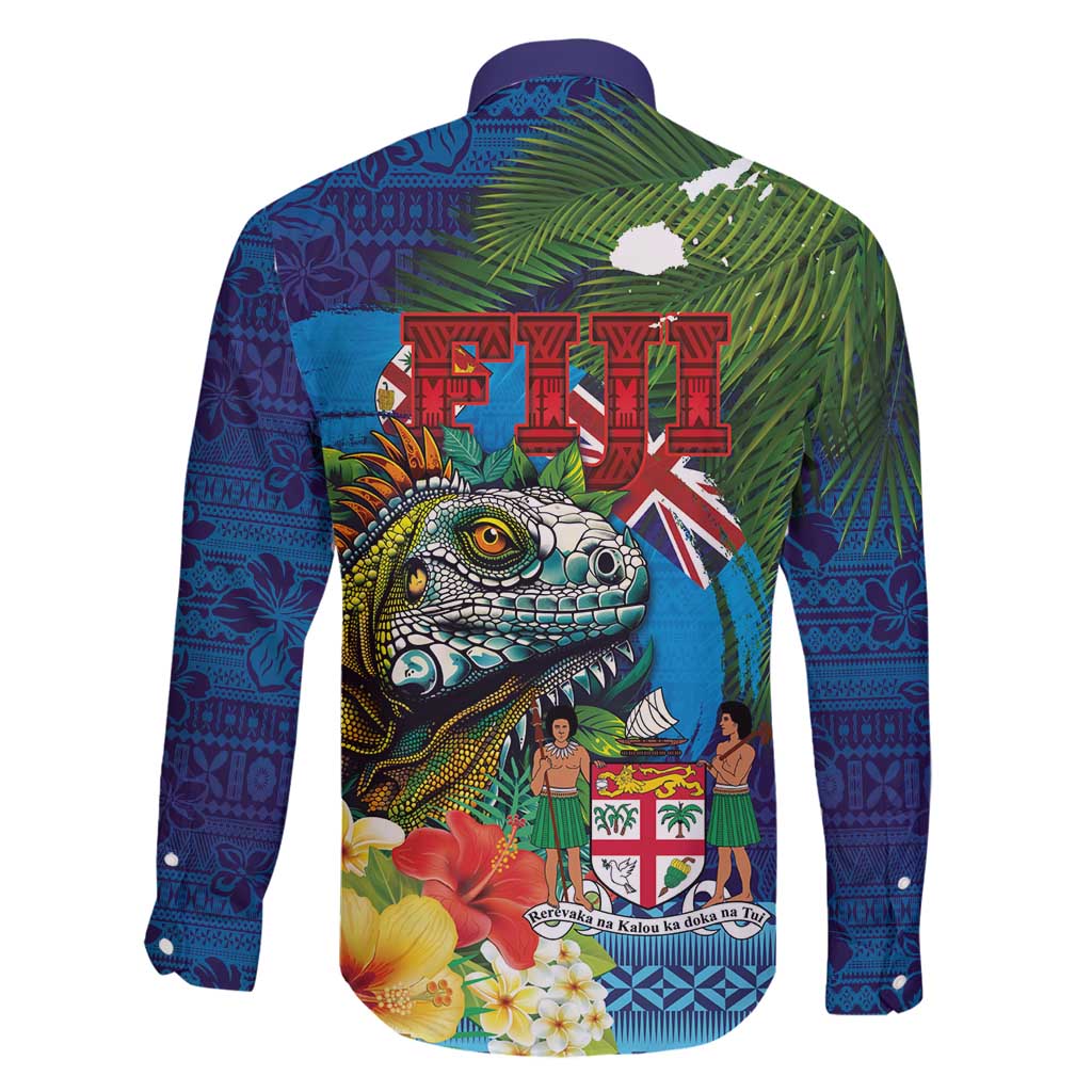 Fiji Iguana-Coat of Arms Family Matching Summer Maxi Dress and Hawaiian Shirt with Hibiscus and Plumeria Palm Tree Tapa Art LT03 - Polynesian Pride