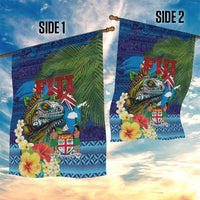 Fiji Iguana-Coat of Arms Garden Flag with Hibiscus and Plumeria Palm Tree Tapa Art LT03 - Polynesian Pride