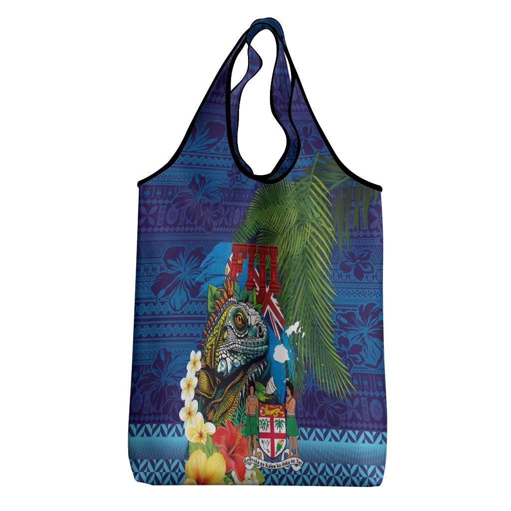 Fiji Iguana-Coat of Arms Grocery Bag with Hibiscus and Plumeria Palm Tree Tapa Art LT03 - Polynesian Pride