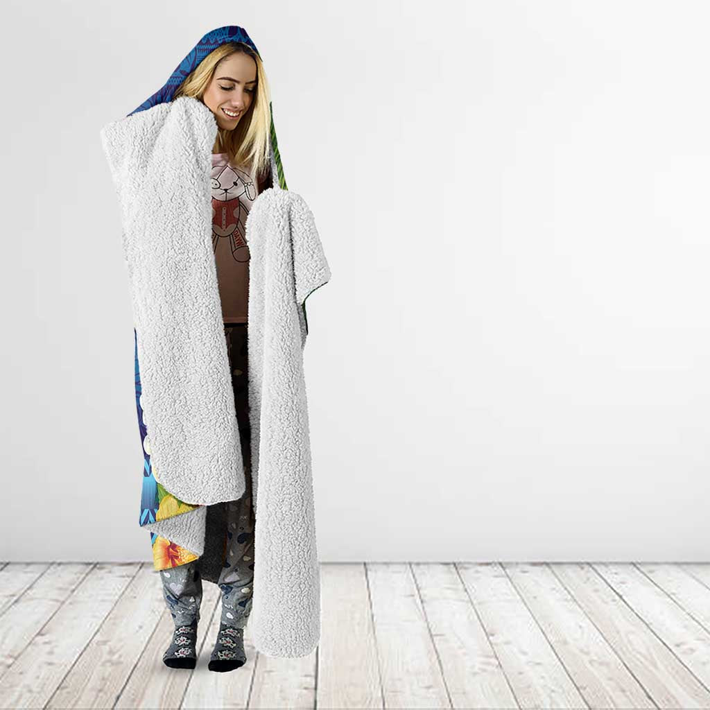 Fiji Iguana-Coat of Arms Hooded Blanket with Hibiscus and Plumeria Palm Tree Tapa Art LT03 - Polynesian Pride