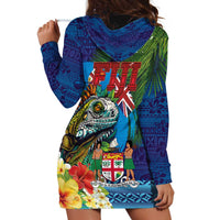 Fiji Iguana-Coat of Arms Hoodie Dress with Hibiscus and Plumeria Palm Tree Tapa Art LT03 - Polynesian Pride