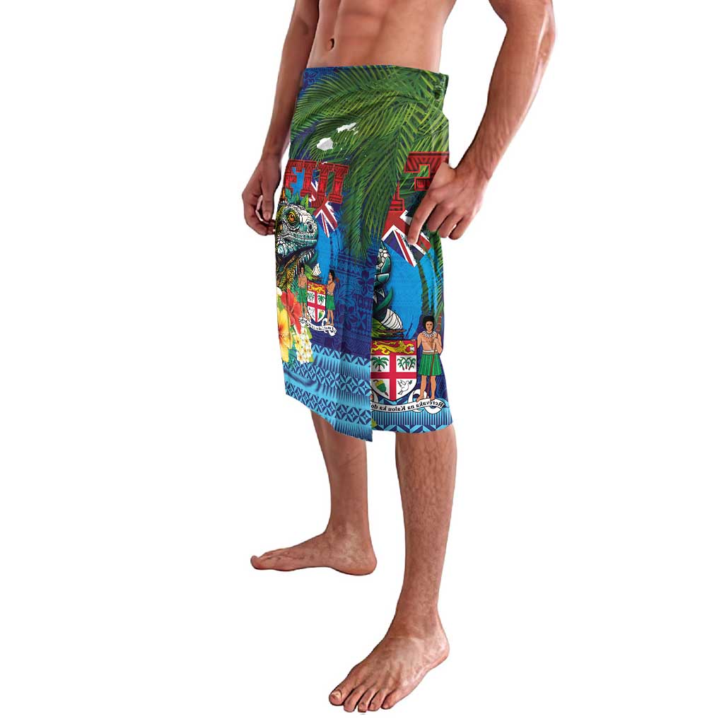 Fiji Iguana-Coat of Arms Lavalava with Hibiscus and Plumeria Palm Tree Tapa Art LT03 - Polynesian Pride