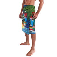 Fiji Iguana-Coat of Arms Lavalava with Hibiscus and Plumeria Palm Tree Tapa Art LT03 - Polynesian Pride