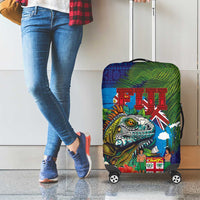 Fiji Iguana-Coat of Arms Luggage Cover with Hibiscus and Plumeria Palm Tree Tapa Art LT03 - Polynesian Pride