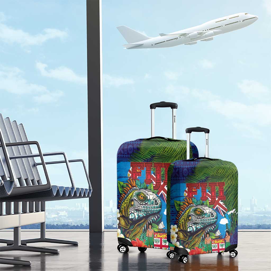 Fiji Iguana-Coat of Arms Luggage Cover with Hibiscus and Plumeria Palm Tree Tapa Art LT03 - Polynesian Pride