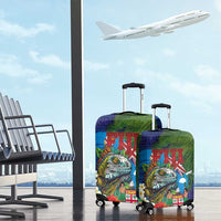 Fiji Iguana-Coat of Arms Luggage Cover with Hibiscus and Plumeria Palm Tree Tapa Art LT03 - Polynesian Pride