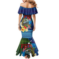 Fiji Iguana-Coat of Arms Mermaid Dress with Hibiscus and Plumeria Palm Tree Tapa Art LT03 - Polynesian Pride