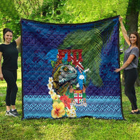 Fiji Iguana-Coat of Arms Quilt with Hibiscus and Plumeria Palm Tree Tapa Art LT03 - Polynesian Pride