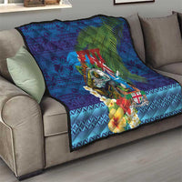 Fiji Iguana-Coat of Arms Quilt with Hibiscus and Plumeria Palm Tree Tapa Art LT03 - Polynesian Pride
