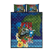 Fiji Iguana-Coat of Arms Quilt Bed Set with Hibiscus and Plumeria Palm Tree Tapa Art LT03 - Polynesian Pride