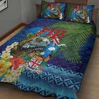 Fiji Iguana-Coat of Arms Quilt Bed Set with Hibiscus and Plumeria Palm Tree Tapa Art LT03 - Polynesian Pride