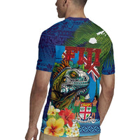 Fiji Iguana-Coat of Arms Rugby Jersey with Hibiscus and Plumeria Palm Tree Tapa Art LT03 - Polynesian Pride