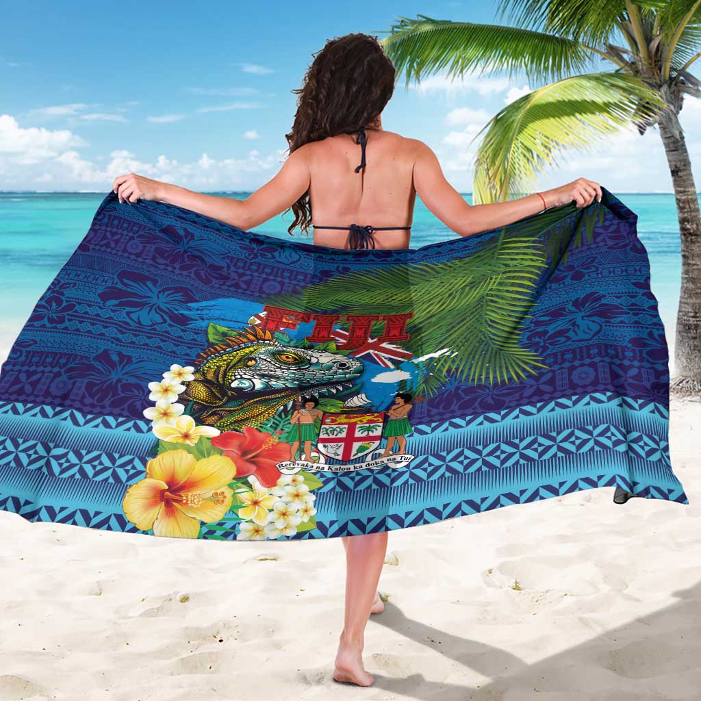 Fiji Iguana-Coat of Arms Sarong with Hibiscus and Plumeria Palm Tree Tapa Art LT03 - Polynesian Pride