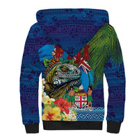 Fiji Iguana-Coat of Arms Sherpa Hoodie with Hibiscus and Plumeria Palm Tree Tapa Art LT03 - Polynesian Pride