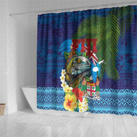 Fiji Iguana-Coat of Arms Shower Curtain with Hibiscus and Plumeria Palm Tree Tapa Art LT03 - Polynesian Pride