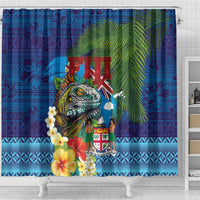 Fiji Iguana-Coat of Arms Shower Curtain with Hibiscus and Plumeria Palm Tree Tapa Art LT03 - Polynesian Pride
