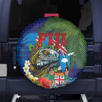 Fiji Iguana-Coat of Arms Spare Tire Cover with Hibiscus and Plumeria Palm Tree Tapa Art LT03 No hole Blue - Polynesian Pride