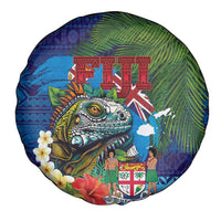 Fiji Iguana-Coat of Arms Spare Tire Cover with Hibiscus and Plumeria Palm Tree Tapa Art LT03 - Polynesian Pride