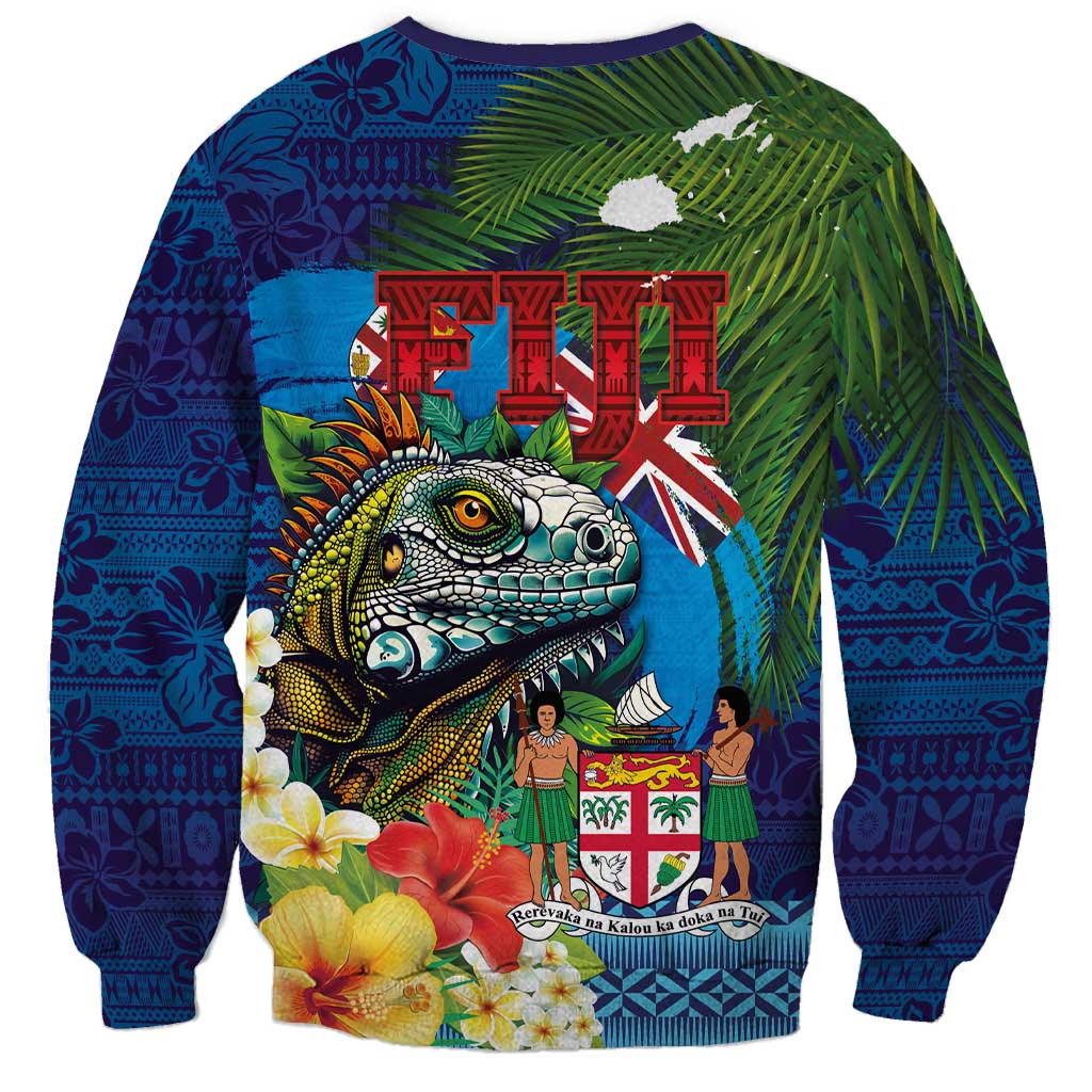 Fiji Iguana-Coat of Arms Sweatshirt with Hibiscus and Plumeria Palm Tree Tapa Art LT03 - Polynesian Pride