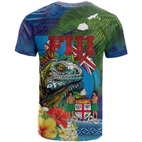 Fiji Iguana-Coat of Arms T Shirt with Hibiscus and Plumeria Palm Tree Tapa Art LT03 - Polynesian Pride