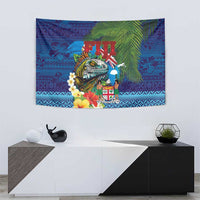 Fiji Iguana-Coat of Arms Tapestry with Hibiscus and Plumeria Palm Tree Tapa Art LT03 - Polynesian Pride