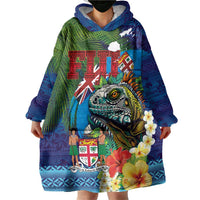 Fiji Iguana-Coat of Arms Wearable Blanket Hoodie with Hibiscus and Plumeria Palm Tree Tapa Art LT03 - Polynesian Pride