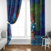 Fiji Iguana-Coat of Arms Window Curtain with Hibiscus and Plumeria Palm Tree Tapa Art LT03 - Polynesian Pride