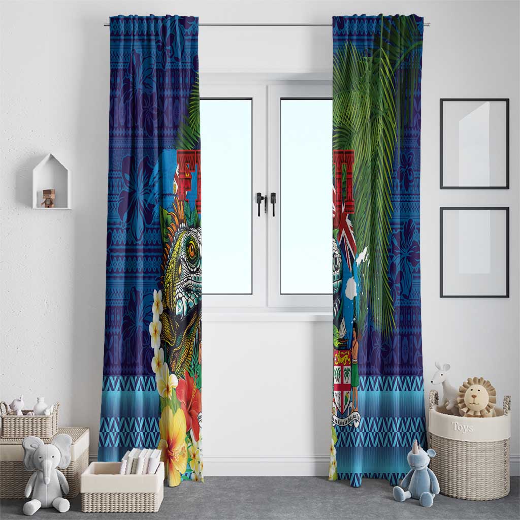 Fiji Iguana-Coat of Arms Window Curtain with Hibiscus and Plumeria Palm Tree Tapa Art LT03 - Polynesian Pride