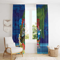 Fiji Iguana-Coat of Arms Window Curtain with Hibiscus and Plumeria Palm Tree Tapa Art LT03 - Polynesian Pride
