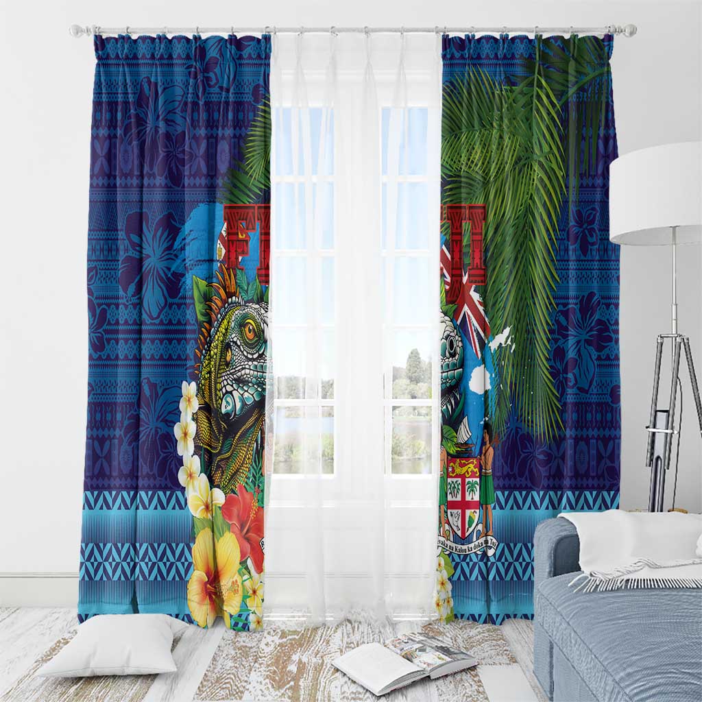 Fiji Iguana-Coat of Arms Window Curtain with Hibiscus and Plumeria Palm Tree Tapa Art LT03 - Polynesian Pride