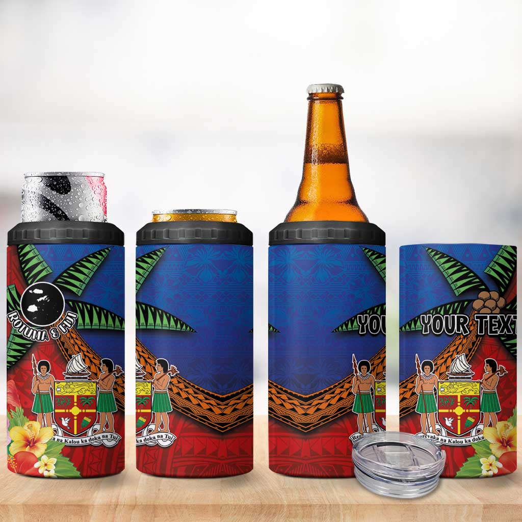 Personalised Fiji and Rotuma Together 4 in 1 Can Cooler Tumbler Fjian Masi and Pacific Pattern Mix Culture LT03 - Polynesian Pride