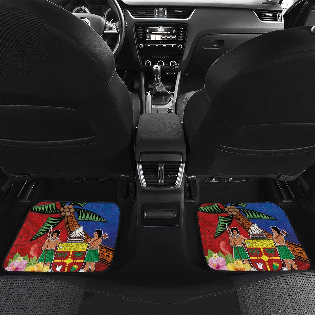 Personalised Fiji and Rotuma Together Car Mats Fjian Masi and Pacific Pattern Mix Culture LT03 Set 2pcs - Back Red - Polynesian Pride