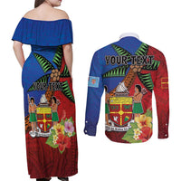 Personalised Fiji and Rotuma Together Couples Matching Off Shoulder Maxi Dress and Long Sleeve Button Shirt Fjian Masi and Pacific Pattern Mix Culture LT03 - Polynesian Pride