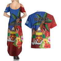 Personalised Fiji and Rotuma Together Couples Matching Summer Maxi Dress and Hawaiian Shirt Fjian Masi and Pacific Pattern Mix Culture LT03 - Polynesian Pride