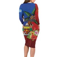 Personalised Fiji and Rotuma Together Family Matching Long Sleeve Bodycon Dress and Hawaiian Shirt Fjian Masi and Pacific Pattern Mix Culture LT03 - Polynesian Pride