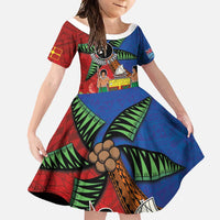 Personalised Fiji and Rotuma Together Family Matching Mermaid Dress and Hawaiian Shirt Fjian Masi and Pacific Pattern Mix Culture LT03 Daughter's Dress Red - Polynesian Pride