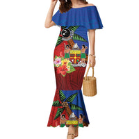 Personalised Fiji and Rotuma Together Family Matching Mermaid Dress and Hawaiian Shirt Fjian Masi and Pacific Pattern Mix Culture LT03 Mom's Dress Red - Polynesian Pride