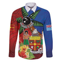 Personalised Fiji and Rotuma Together Family Matching Off The Shoulder Long Sleeve Dress and Hawaiian Shirt Fjian Masi and Pacific Pattern Mix Culture LT03 Dad's Shirt - Long Sleeve Red - Polynesian Pride