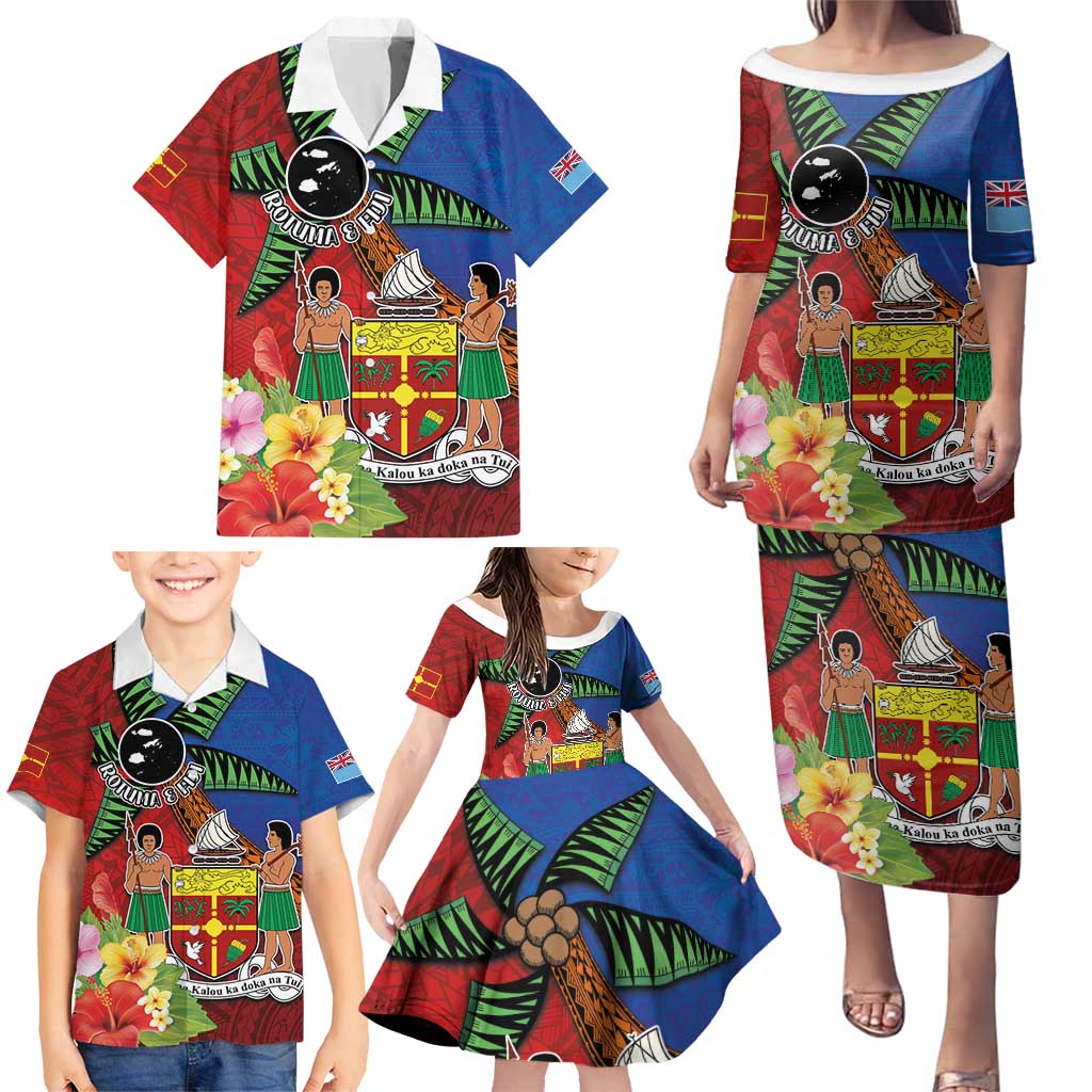 Personalised Fiji and Rotuma Together Family Matching Puletasi and Hawaiian Shirt Fjian Masi and Pacific Pattern Mix Culture LT03 - Polynesian Pride
